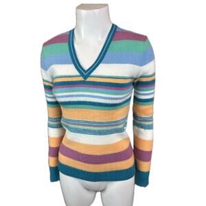 Vintage Rainbow Stripe V Neck Pullover Sweater / Women’s Small